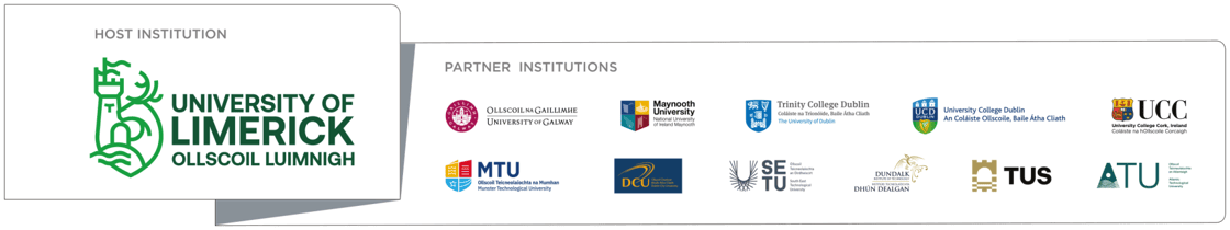 Banner of Lero's host institution logo, University of Limerick, and 11 other partner institutions logos.