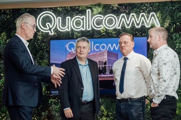 Pictured (left to right) Dr Patrick Denny (Associate Professor of Artificial Intelligence and Imaging in the Dept. of Computer Science and Information Systems (CSIS), at University of Limerick), Joe Gibbs (General Manager – Lero) Paul Kelliher (Qualcomm Technologies Ireland Site Lead and Vice-President of Engineering), David Guthrie (Director Engineering – Qualcomm Technologies Ireland)